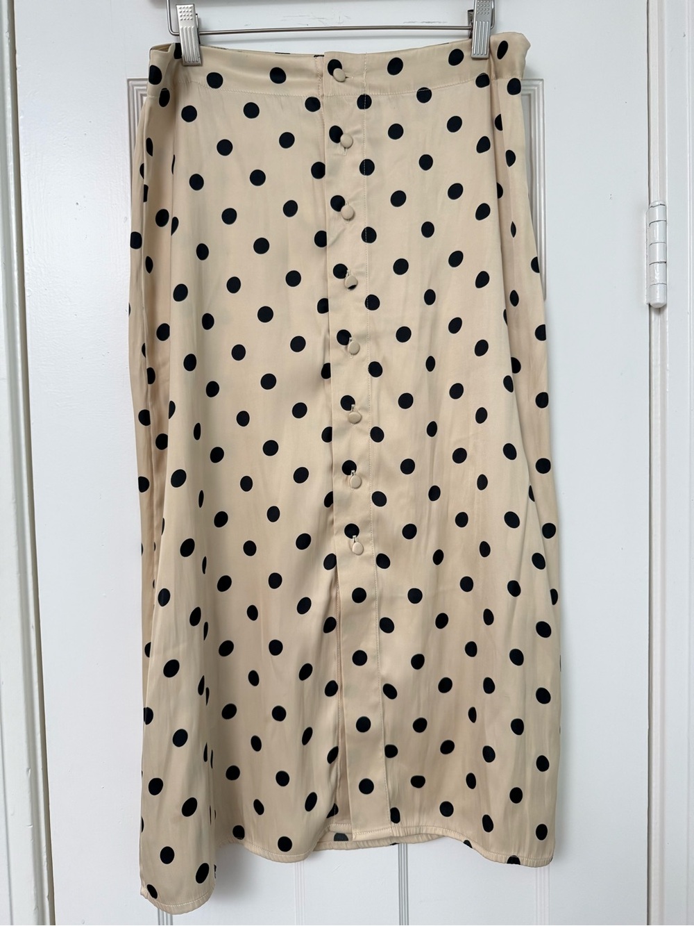 Free People Beige and Black Polka Dot Button-Front Midi Skirt